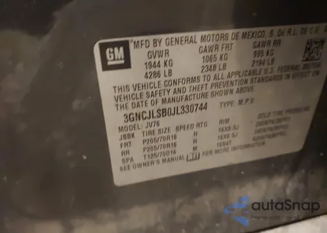 2018 Chevrolet Trax Lt from USA, damaged, VIN 3GNCJLSB0JL330744